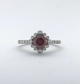 American Jewelry 14k White Gold 1.45ctw (1.07ct Treated, Fancy Deep Pink Even* GIA Round Brilliant) Diamond Bezel Halo Engagement Ring (Size 6)