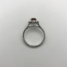 American Jewelry 14k White Gold 1.45ctw (1.07ct Treated, Fancy Deep Pink Even* GIA Round Brilliant) Diamond Bezel Halo Engagement Ring (Size 6)