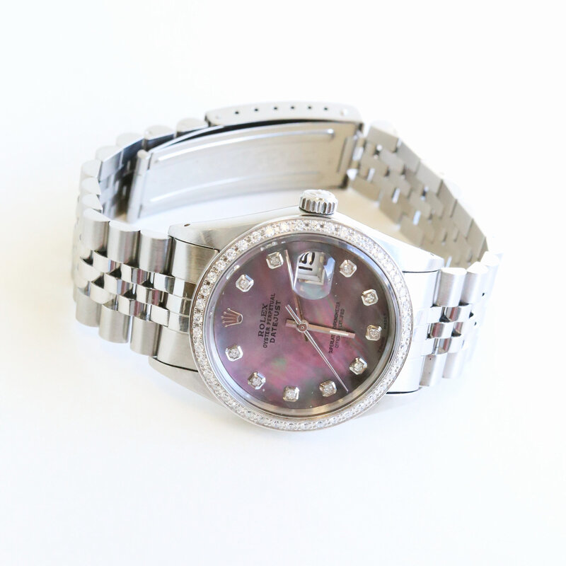 Rolex Pre-Owned Rolex SS Datejust w/ Tahitian MOP Dial & Diamond Bezel