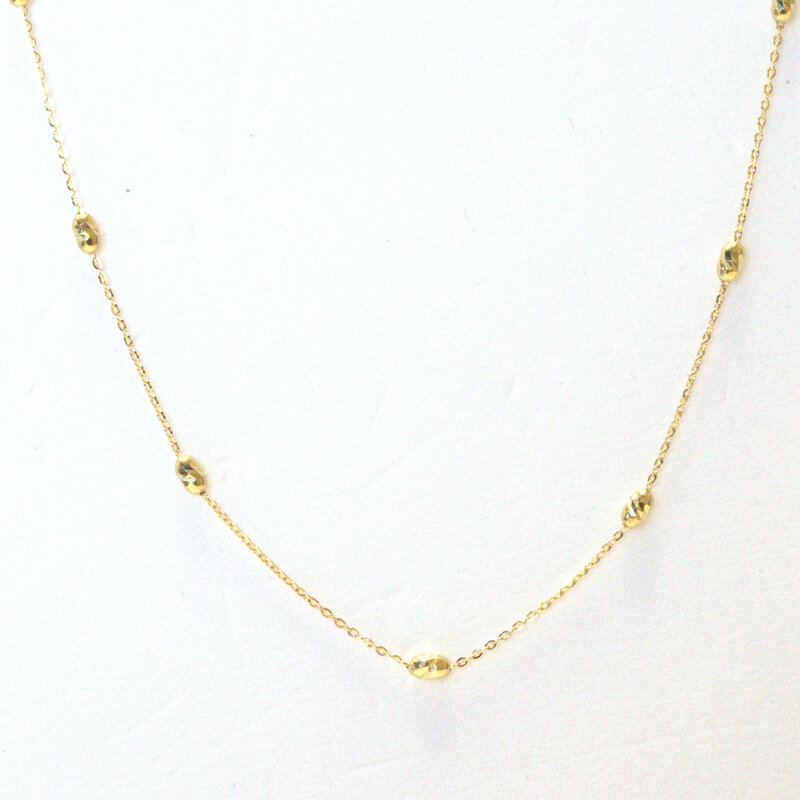 American Jewelry 14k Yellow Gold Diamond Cut Stationed Ovalina Beaded Chain (20")