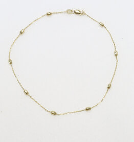 American Jewelry 14k Yellow Gold Diamond Cut Stationed Ovalina Beaded Anklet (9")