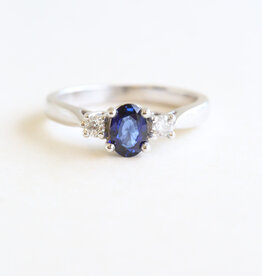 American Jewelry 14k White Gold 60ct Sapphire .12ctw Diamond Three Stone Ring