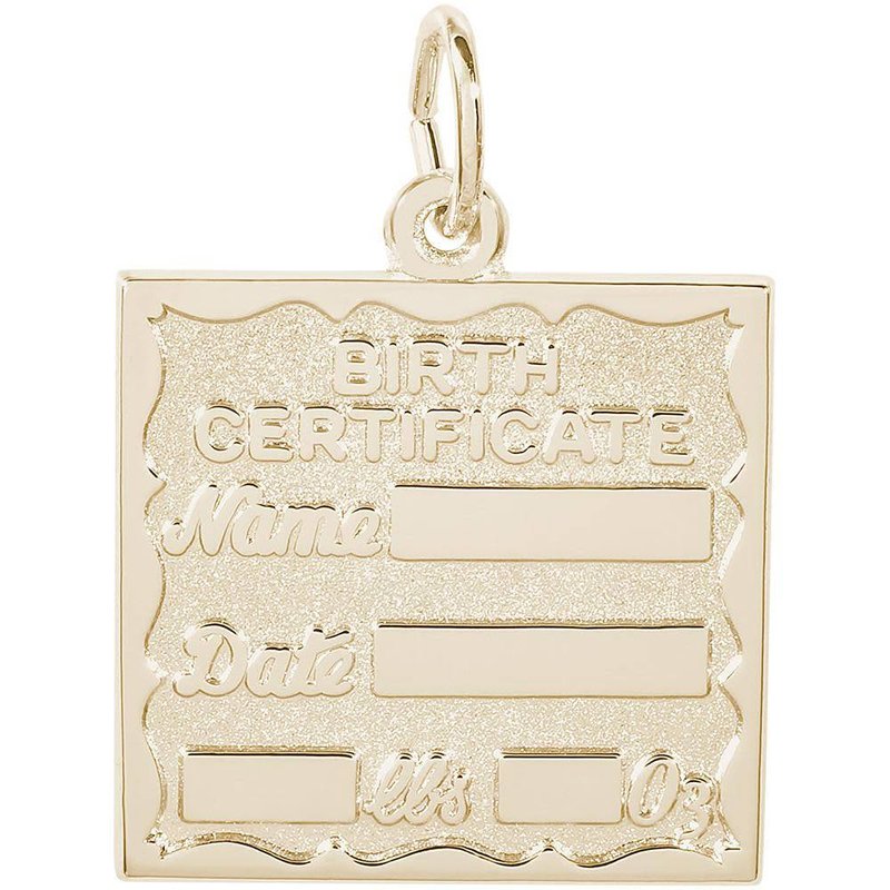 American Jewelry 14k Yellow Gold Birth Certificate Charm