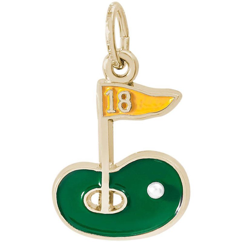 14k Yellow Gold Painted Golf Green Charm