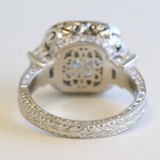 American Jewelry Platinum Approx 5.5ctw (4.61 I/I2 Ctr) Diamond Round/Cushion Halo Cathedral w/ Trapezoid Side Stones Engagement Ring