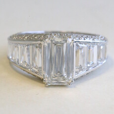 American Jewelry 14k White Gold 6.50ctw (2.00 F/VS1 Ctr) Lab Grown Modified Emerald Tapered Baguette Engagement Ring