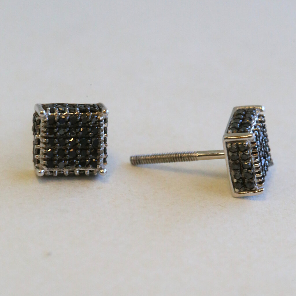 American Jewelry ESTATE 10k White Gold 1/3ctw Black Diamond Pave Stud Earrings