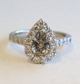 American Jewelry ESTATE 14k White Gold .90ctw Diamond Pear Halo Cathedral Semi Mount Engagement Ring