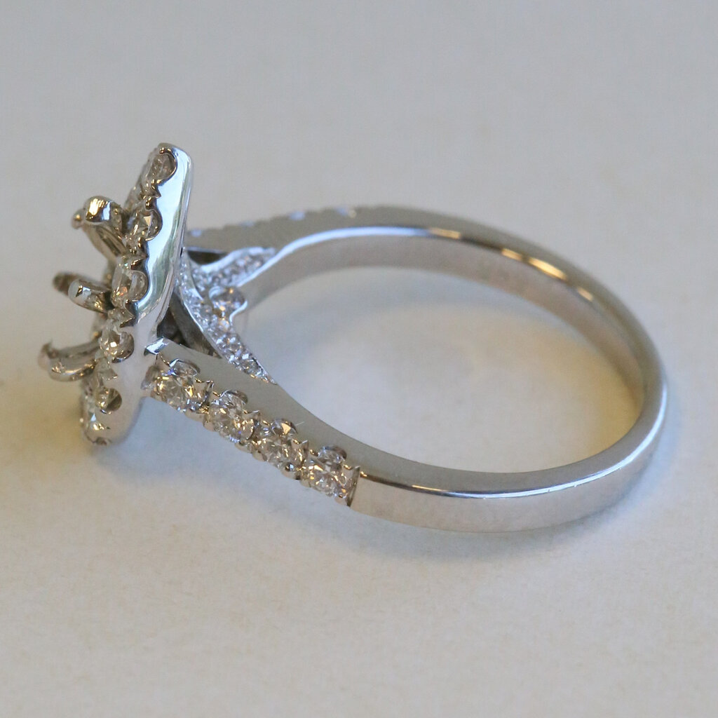 American Jewelry ESTATE 14k White Gold .90ctw Diamond Pear Halo Cathedral Semi Mount Engagement Ring
