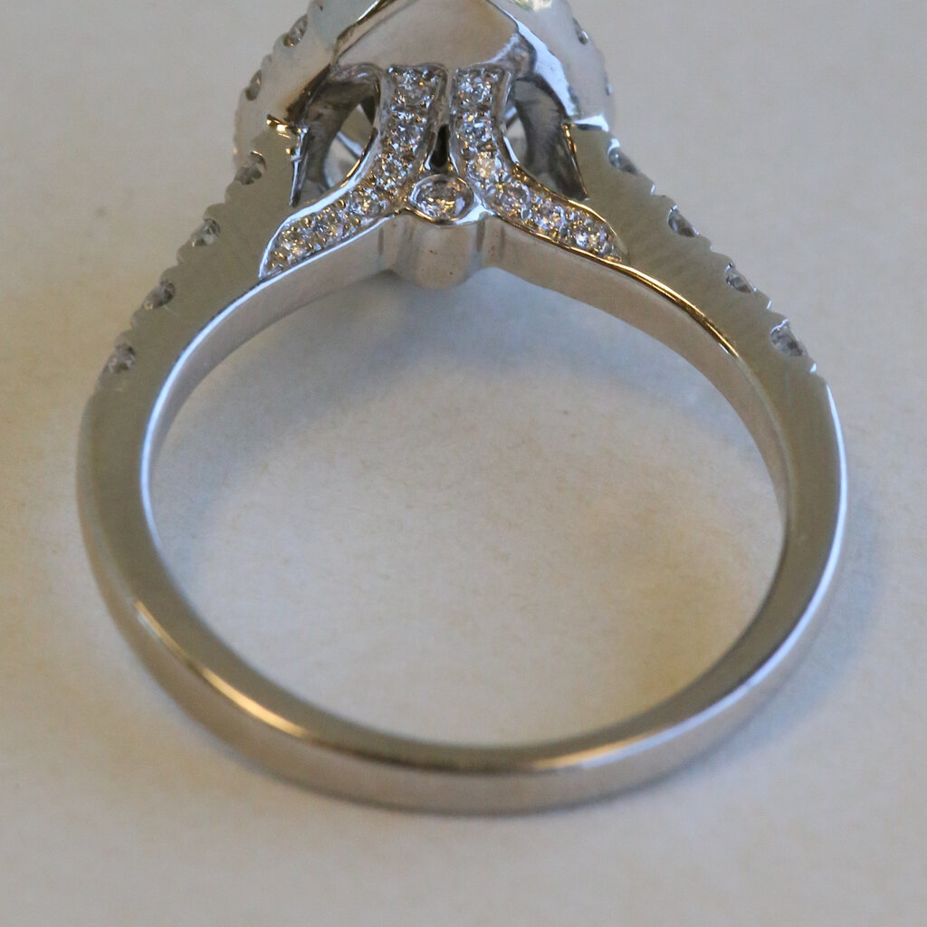 American Jewelry ESTATE 14k White Gold .90ctw Diamond Pear Halo Cathedral Semi Mount Engagement Ring