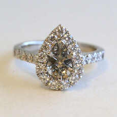 American Jewelry ESTATE 14k White Gold .90ctw Diamond Pear Halo Cathedral Semi Mount Engagement Ring