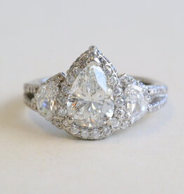American Jewelry Palladium 2.60ctw (2.01 I/SI2 GIA Ctr) Diamond Pear Halo Crescent Cut Side Split Shank Engagement Ring