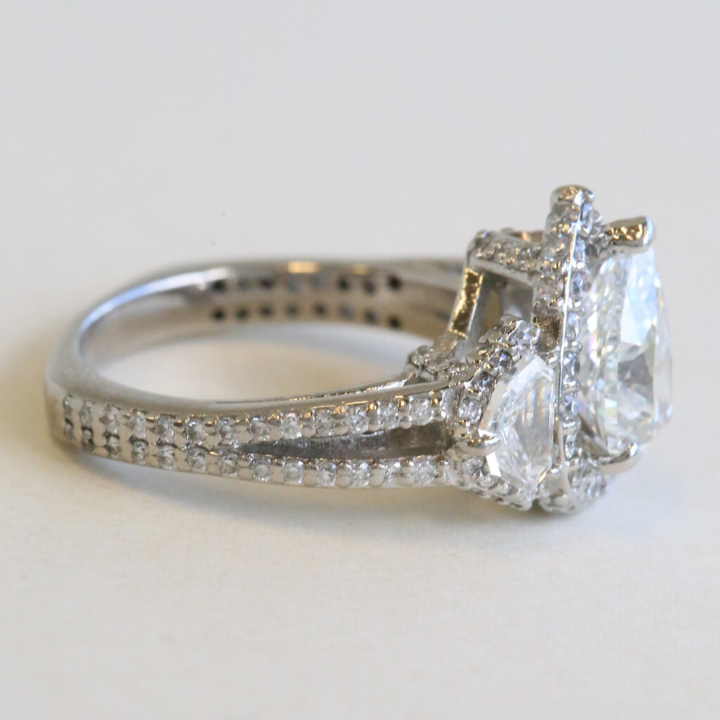 American Jewelry Palladium 2.60ctw (2.01 I/SI2 GIA Ctr) Diamond Pear Halo Crescent Cut Side Split Shank Engagement Ring