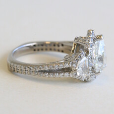 American Jewelry Palladium 2.60ctw (2.01 I/SI2 GIA Ctr) Diamond Pear Halo Crescent Cut Side Split Shank Engagement Ring