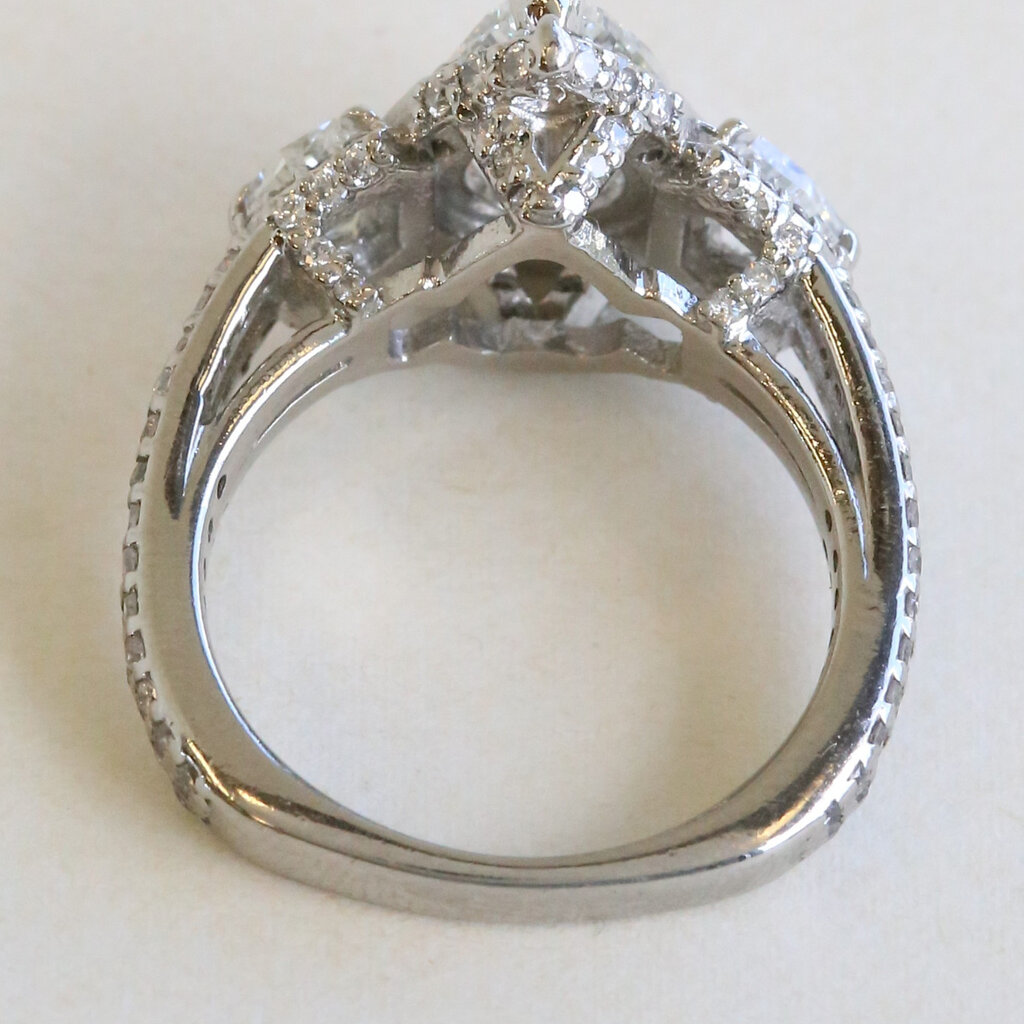 American Jewelry Palladium 2.60ctw (2.01 I/SI2 GIA Ctr) Diamond Pear Halo Crescent Cut Side Split Shank Engagement Ring