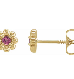 American Jewelry 14k Yellow Gold .10ctw Pink Tourmaline Petite Flower Beaded Earrings