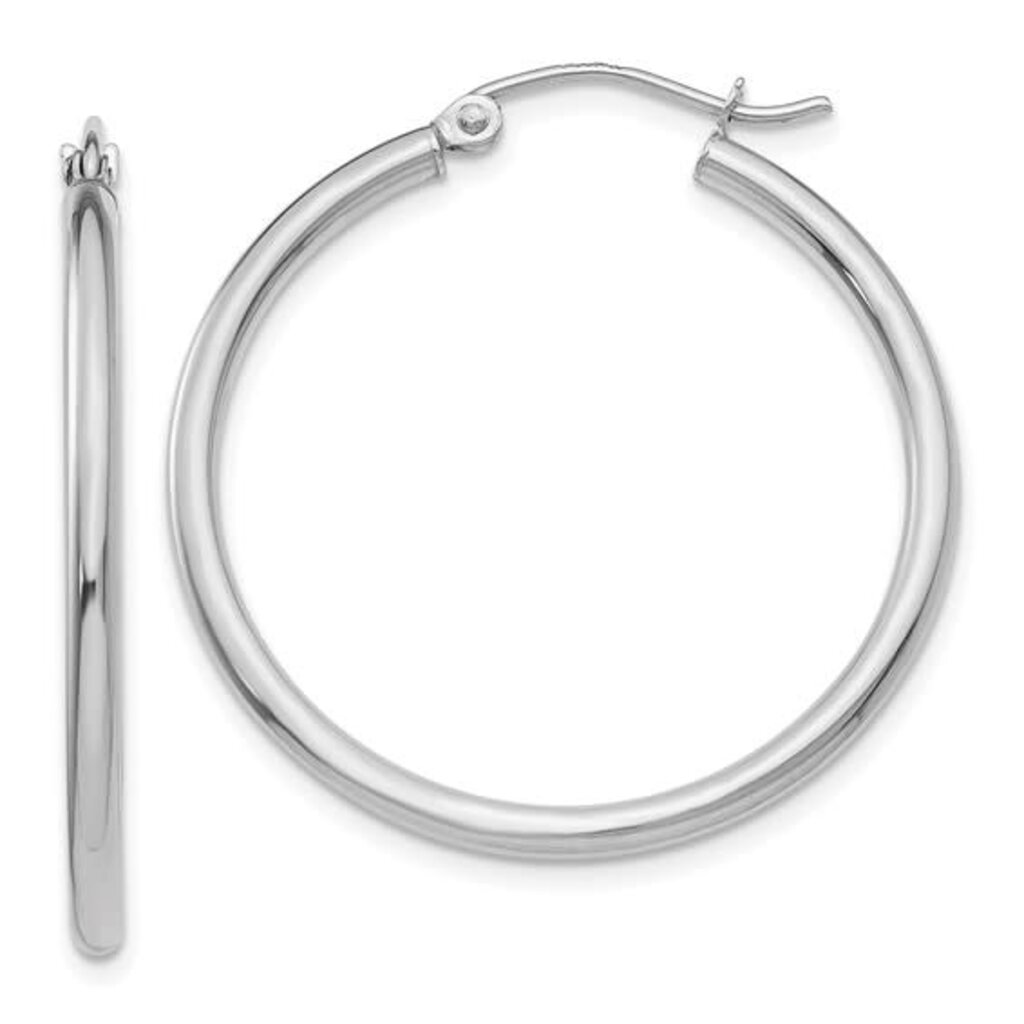 American Jewelry 10k White Gold 2mm Lightweight Hoop Earrings