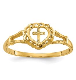 American Jewelry 10k Yellow Gold Kids Heart and Cross Ring