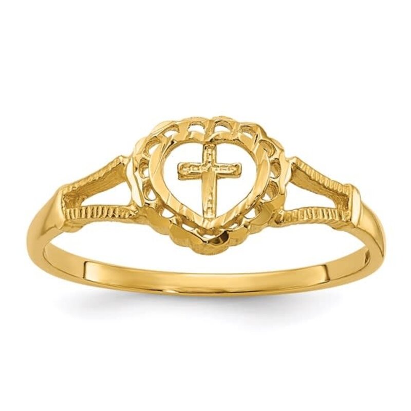 American Jewelry 10k Yellow Gold Kids Heart and Cross Ring