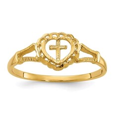 American Jewelry 10k Yellow Gold Kids Heart and Cross Ring