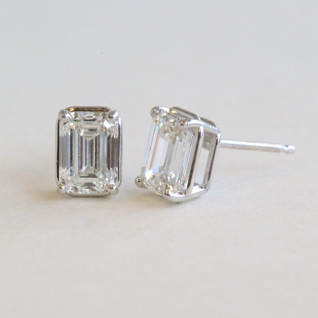 American Jewelry 14k White Gold 2.06ctw F/VS1 Lab Grown Emerald Cut Diamond Solitaire Stud Earrings
