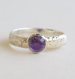 American Jewelry Sterling Silver Amethyst Bezel Set Fashion Ring