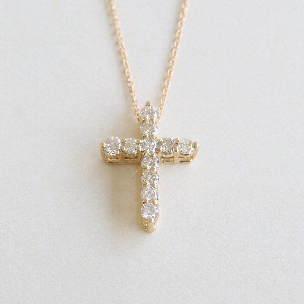 American Jewelry 14k Yellow Gold .72ctw Diamond Cross Necklace