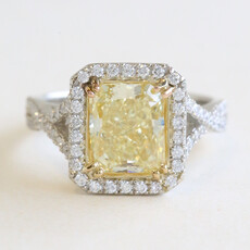 American Jewelry Platinum & 18k White Gold 3.67ctw (3.01 Yellow/VS2 Ctr) Radiant Diamond Halo Infinity Band Engagement Ring