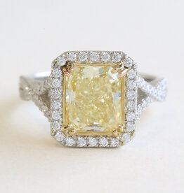 American Jewelry Platinum & 18k White Gold 3.67ctw (3.01 Yellow/VS2 Ctr) Radiant Diamond Halo Infinity Band Engagement Ring