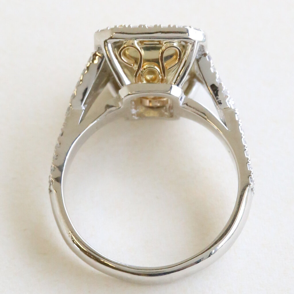 American Jewelry Platinum & 18k White Gold 3.67ctw (3.01 Yellow/VS2 Ctr) Radiant Diamond Halo Infinity Band Engagement Ring