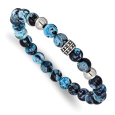 Chisel Mens Stainless Steel Black and Blue Apatite Stretch bracelet (7.25")