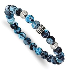 Chisel Mens Stainless Steel Black and Blue Apatite Stretch bracelet (7.25")