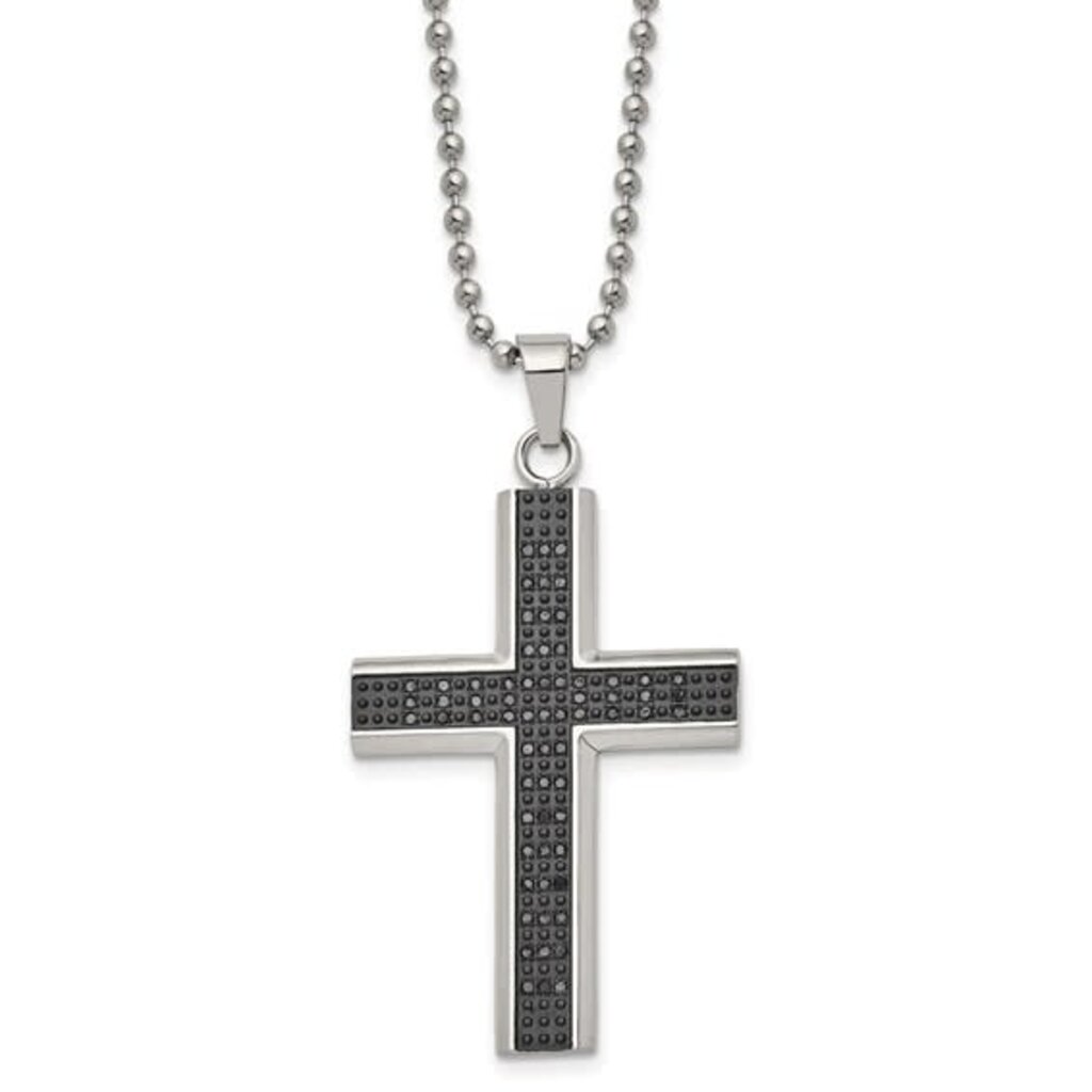 Chisel Mens Stainless Steel Black Rhodium 1/2ctw Black Diamond Cross Neckace