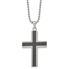 Chisel Mens Stainless Steel Black Rhodium 1/2ctw Black Diamond Cross Neckace