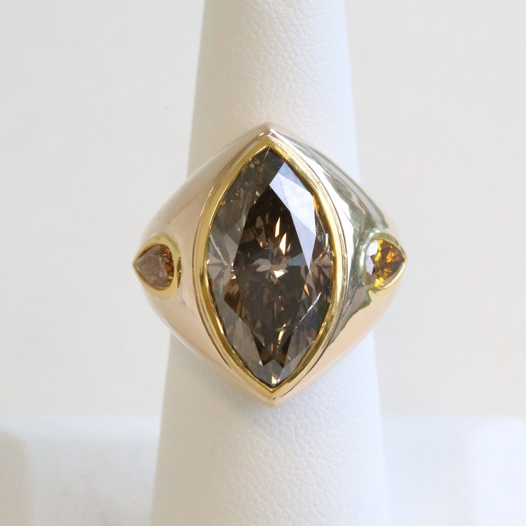 American Jewelry 18k Yellow Gold 11ctw (10.13 Fancy Dark Orangy Brown GIA Ctr) Orange Pear Diamond Marquise Ring