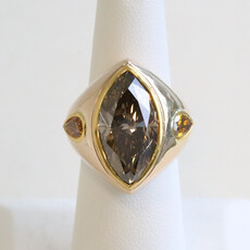 American Jewelry 18k Yellow Gold 11ctw (10.13 Fancy Dark Orangy Brown GIA Ctr) Orange Pear Diamond Marquise Ring