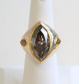 American Jewelry 18k Yellow Gold 11ctw (10.13 Fancy Dark Orangy Brown GIA Ctr) Orange Pear Diamond Marquise Ring