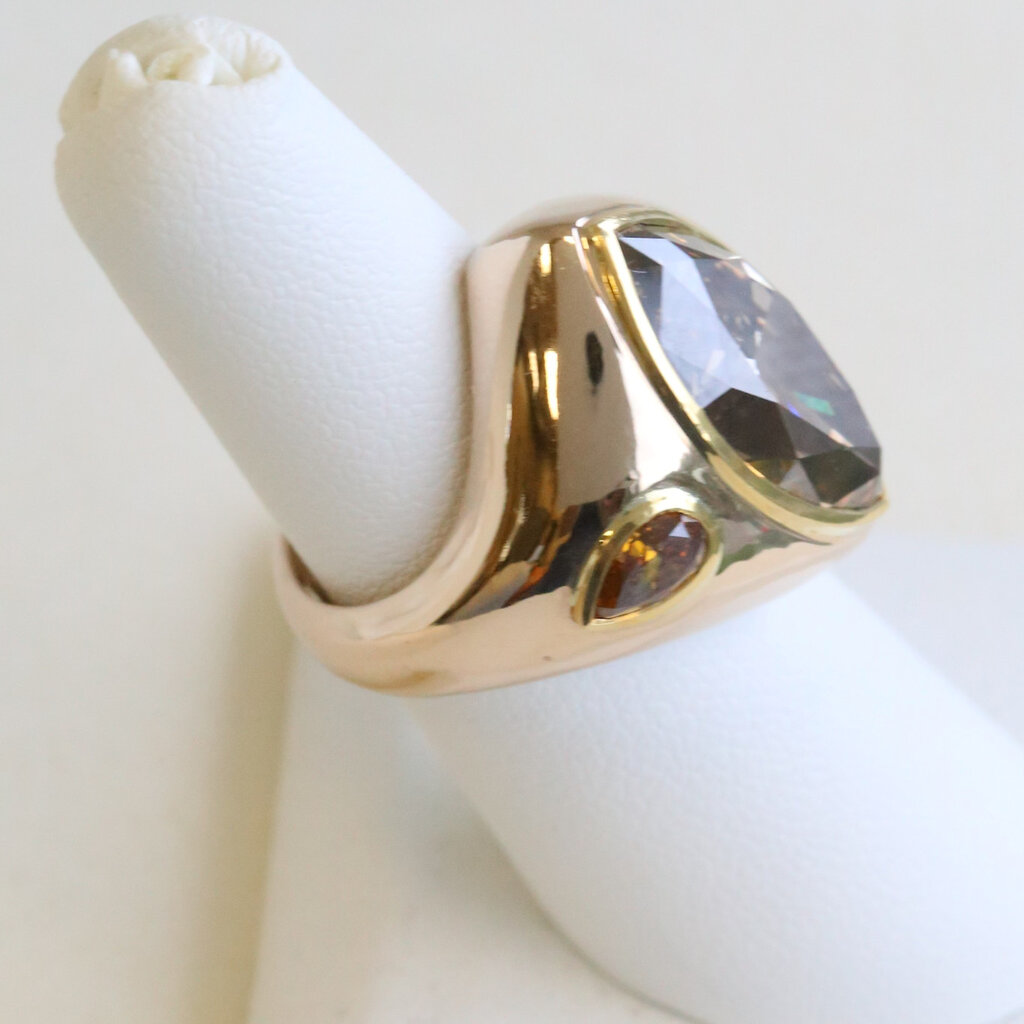 American Jewelry 18k Yellow Gold 11ctw (10.13 Fancy Dark Orangy Brown GIA Ctr) Orange Pear Diamond Marquise Ring