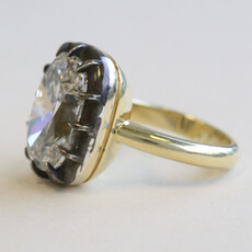 American Jewelry 18k Yellow Gold 8.14ct IGI  F/SI2 Elongated Cushion Diamond Ring w/ Black Enamel