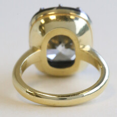 American Jewelry 18k Yellow Gold 8.14ct IGI  F/SI2 Elongated Cushion Diamond Ring w/ Black Enamel