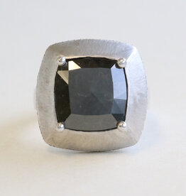American Jewelry 18k White Gold 3.60ct Natural Dark Gray Rose Cut Cushion Diamond Ring w/ Micro Pave  Hidden Halo