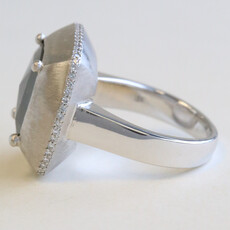 American Jewelry 18k White Gold 3.60ct Natural Dark Gray Rose Cut Cushion Diamond Ring w/ Micro Pave  Hidden Halo