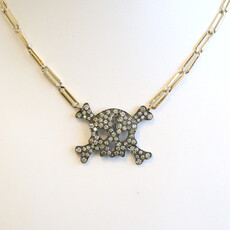 American Jewelry 18k Yellow Gold Black Rhodium 1.34ctw Diamond Skull Paperclip Link Necklace