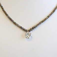 American Jewelry 14k Gold 2.16ct M/SI2 Round Dancing Diamond on Brown Diamond Strand Chain Necklace