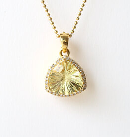 American Jewelry 18k Yellow Gold 5.38ct Yellow Quartz Starburst Cut Yellow Trillion Quartz Pendant on Beaded Chain (17")