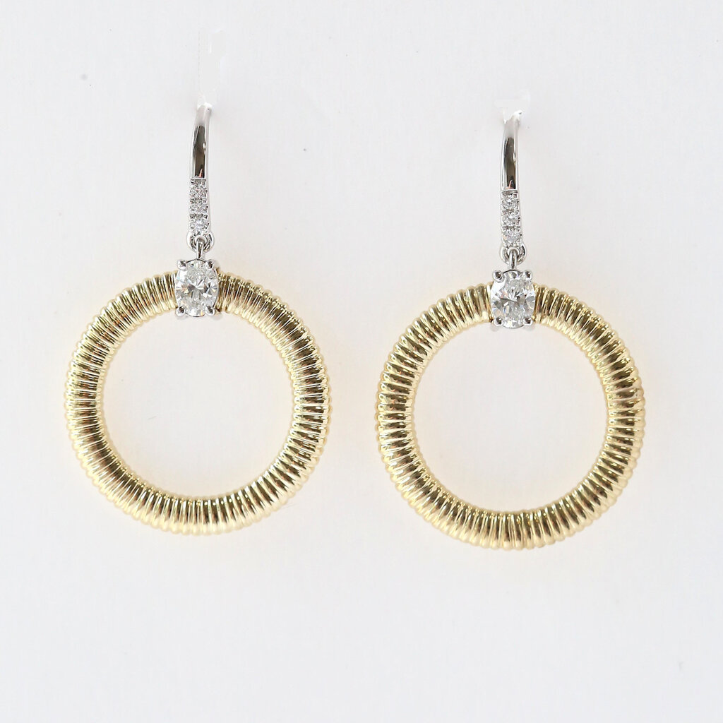 American Jewelry 14k Yellow Gold .45ctw Oval Diamond Ribbed Circle Dangle Earrings