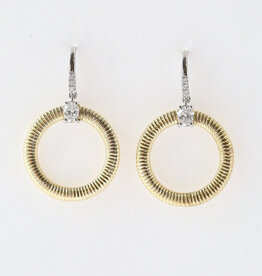 American Jewelry 14k Yellow Gold .45ctw Oval Diamond Ribbed Circle Dangle Earrings