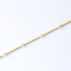 American Jewelry 14k Yellow Gold 1.39ctw Stationed Emerald Ribbed Link Diamond Bracelet (7")