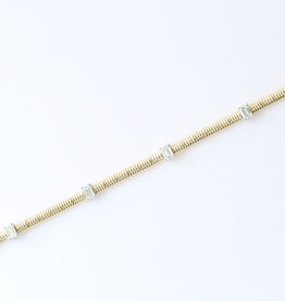 American Jewelry 14k Yellow Gold 1.39ctw Stationed Emerald Ribbed Link Diamond Bracelet (7")