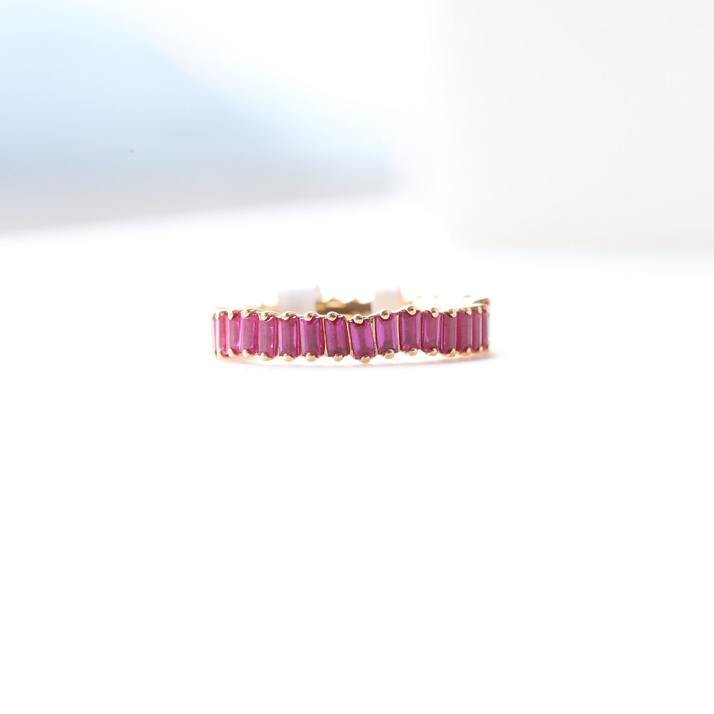 American Jewelry 18k Yellow Gold 1.89ctw Ruby Staggered Baguette Eternity Band (Size 5)